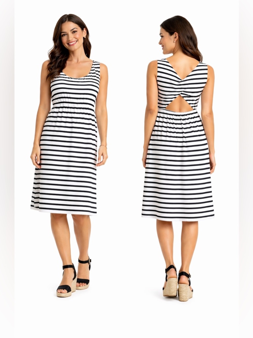 LOFT Black and White Backless Dress